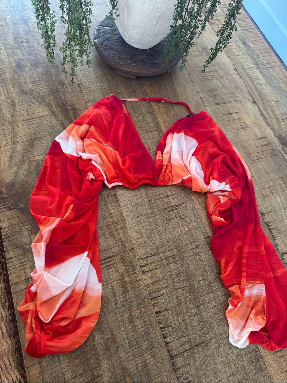 JLUXLABEL- Sunset Red Selene Draped Top - Picture 8 of 12